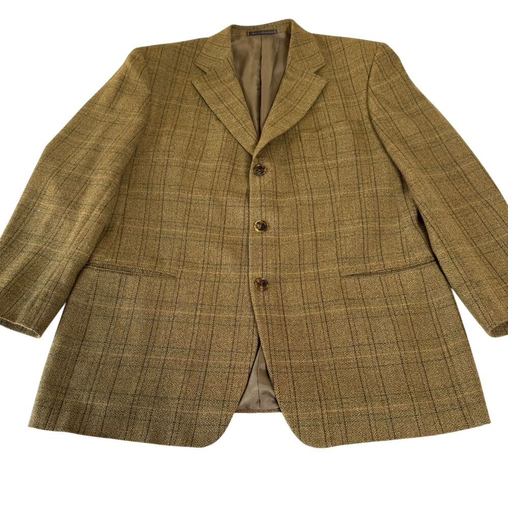 Vintage Ermenegildo Zegna Brown Plaid 100% Wool Sport Coat Blazer 54 EU 44R